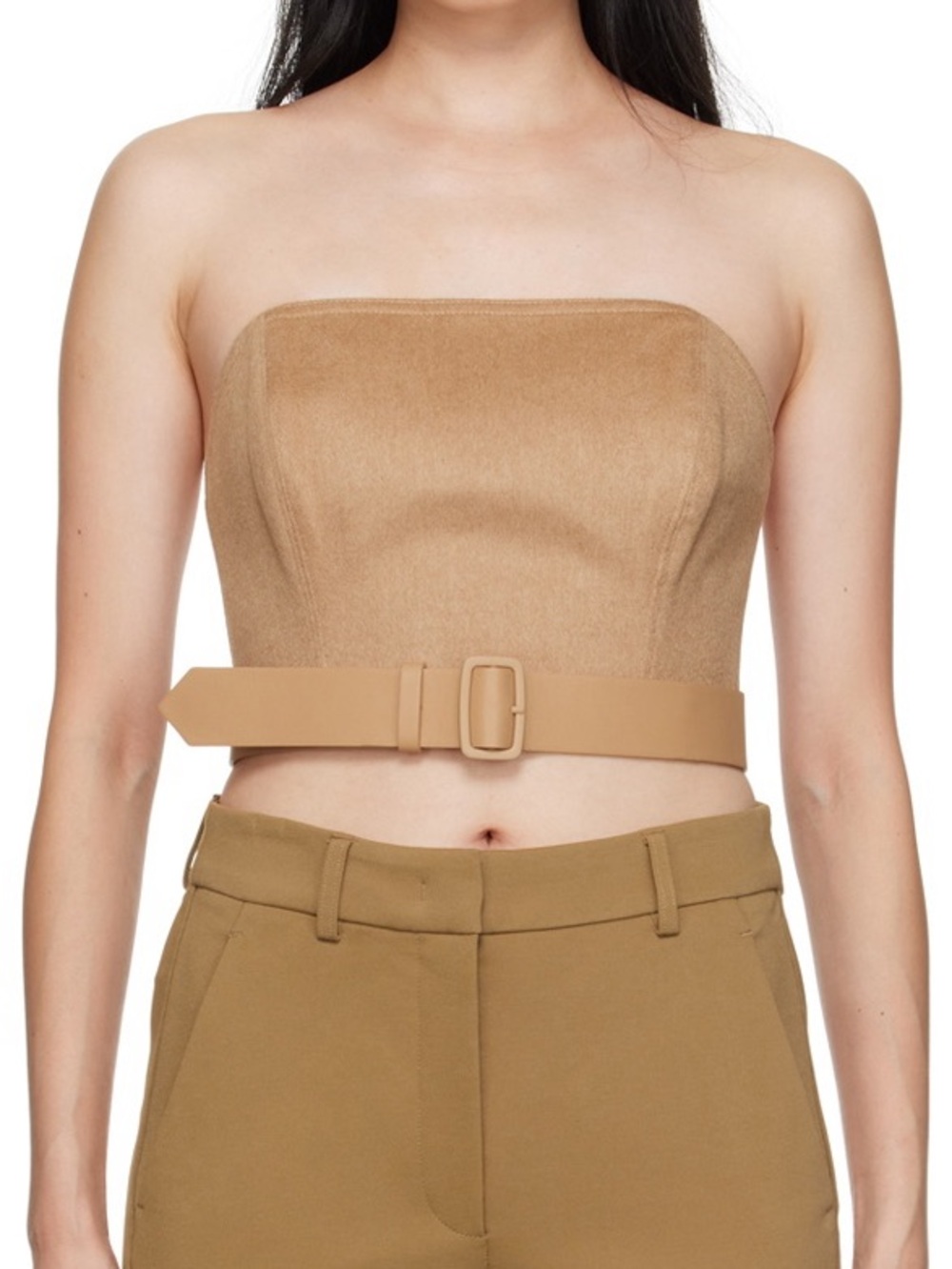 MaxMara Flipper Camel Belted Strapless Crop Top